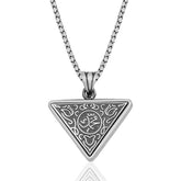 Silver Triangle Necklace with Muhammed Written Cevşen Prayers
